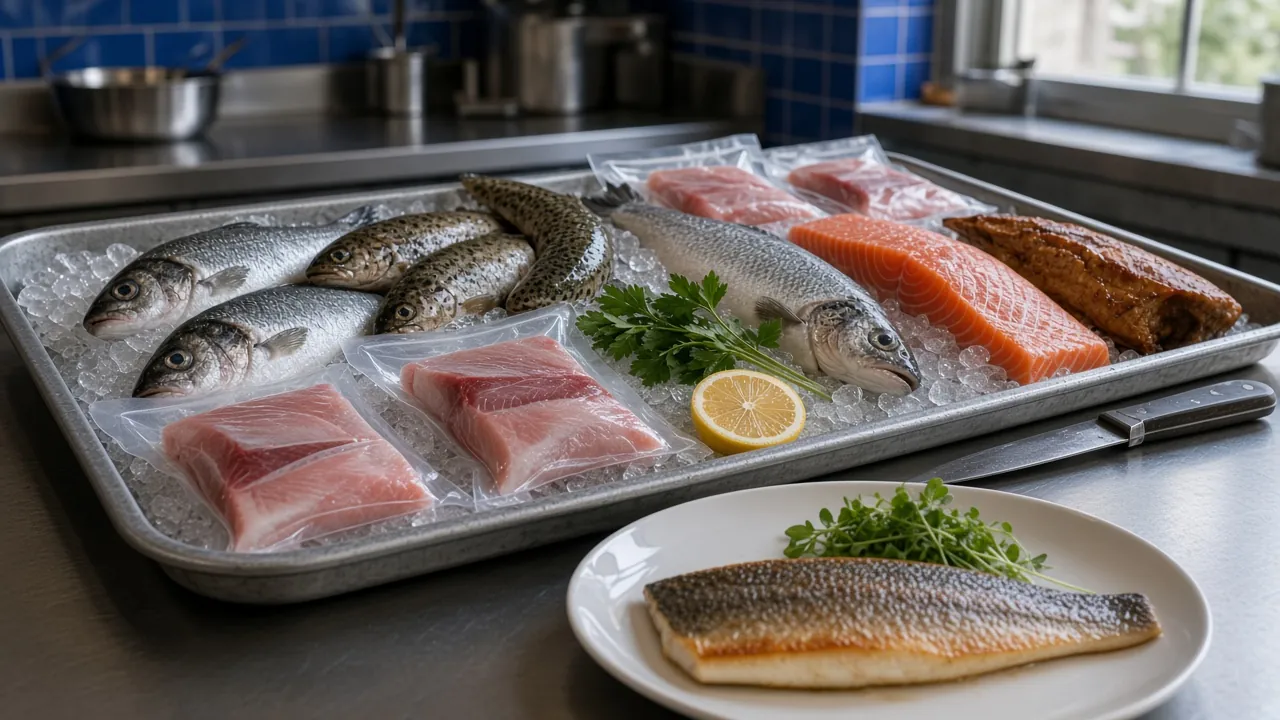 Porcje ze składu w kuchni restauracji